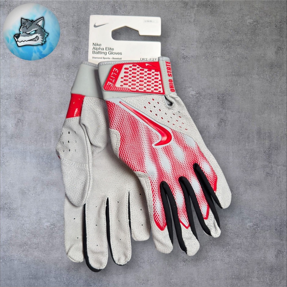 Nike Alpha Elite Batting Gloves Ohio State Buckeyes Team Issued PE Men's Large
